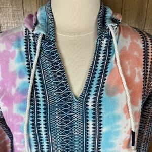 Beach By Exist M Women’s Multi-Color Baha Hippie  Embroidered Tie Dye Hoodie